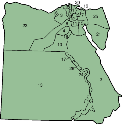 خريطة محافظات مصر مرقمة