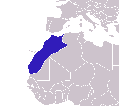 دولة الأدارسة، 788–974 م، وتظهر حدود الدول الحالية