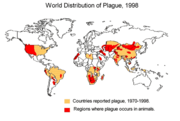thumbانتشار الإصابة بالطاعون بين الحيوانات في العالم، 1998
