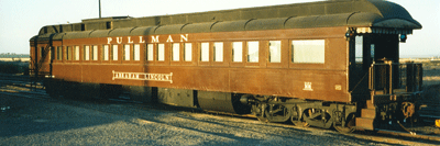 A Pullman rail car, in traditional brown.