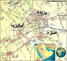 خريطة توضح موقع مدينة البكيرية.