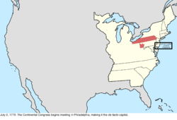 Map of the change to the United States in central North America on July 2, 1779