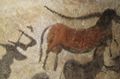 Painted image of an animal in the Lascaux cave, France.