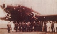 Italian pilots of a Savoia-Marchetti SM.75 long-range cargo aircraft meeting with Japanese officials upon arriving in East Asia in 1942.