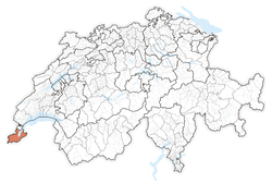 Map of Switzerland, location of كانتون جنيڤ highlighted