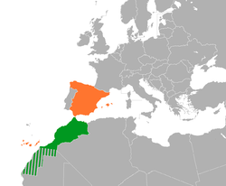Map indicating locations of إسپانيا and المغرب