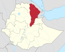 خريطة إثيوپيا موضح عليها موقع إقليم عفر.