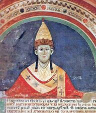 Roman Catholic Popes wear red as the symbol of the blood of Christ. This is Pope Innocent III, in about 1219.