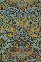 Two of Morris' designs: Snakeshead printed textile (1876) and "Peacock and Dragon" woven wool furnishing fabric (1878)