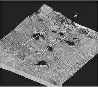 البراكين الطمية في المياه الجنوبية لجزيرة كريت. رسم ثلاثي الأبعاد لقاع البحر عند حقل اولمپي الشرقي.