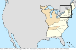 Map of the change to the United States in central North America on March 4, 1791