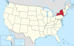 خريطة الولايات المتحدة، موضح فيها نيويورك