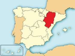 موقع أراگون (باللون الأحمر) في إسپانيا