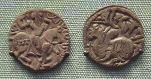 Coins of the Hindu Shahis, which later inspired Abbasid coins in the Middle East.[13]