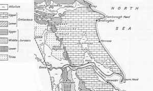 A black and white line drawing of the geological zones of the East Riding of Yorkshire