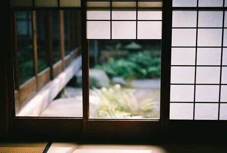 Yukimi shojis' translucent sections often slide, like sash windows, for privacy (left, open; right, closed; center, partly open). This is called a suriage or agesage shoji (摺上code: ja is deprecated , 上下障子code: ja is deprecated ).[75][41]