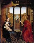 القديس لوقا يرسم العذارء، ح. 1435–40. The setting is derived from the Madonna of Chancellor Rolin by Jan van Eyck