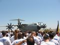 The first Airbus A400M, surrounded by EADS employees, during the aircraft's world presentation (roll-out), celebrated in Seville on 26 June 2008.