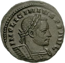 Coin depicting man with diadem and military garb
