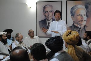Imran Khan, Chairman of Pakistan Tehreek-e-Insaf addressing Tribal leaders in a meeting in Islamabad.