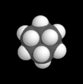 نموذج ملء الفراغ لجزيئ الهكسان الحلقي قالب:كيم. واضح أن ذرات الكربون الرمادية قد تم تغطيتها جزئيا بذرات الهيدروجين البيضاء.