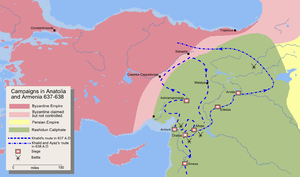 خريطة تفصيلية لمسار جيش خالد بن الوليد لفتح أرمنيا والأناضول