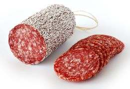 Salami, a cured sausage