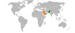 Map indicating locations of Pakistan and Saudi Arabia