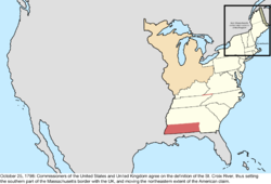 Map of the change to the United States in central North America on October 25, 1798