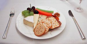 Cathay Pacific First Class fruit and cheese platter