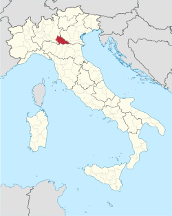 Map highlighting the location of the province of Mantua in Italy