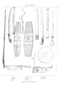 Short swords, shields, and a matchlock gun (istinggar)