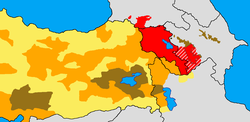 Historical and modern distribution of Armenians in the Armenian Highland.