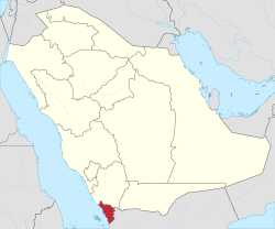 خريطة السعودية موضح عليها موقع منطقة جازان.