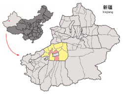 Location of Aksu City (pink) in Aksu Prefecture and Xinjiang