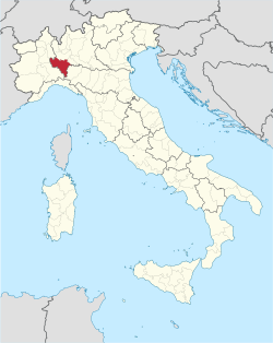 Map highlighting the location of the province of Pavia in Italy
