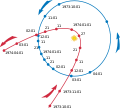 The path (in red) of Comet Kohoutek as it passed through the inner solar system, showing its nearly parabolic shape. The blue orbit is the Earth's