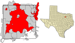 الموقع في مقاطعة دالاس وولاية تكساس