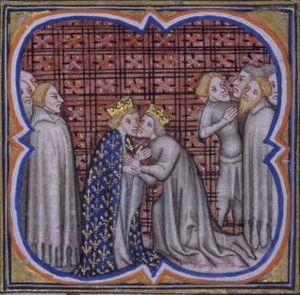 A miniature of Edward giving homage to Philip IV