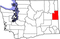 Map of Washington highlighting سبوكان