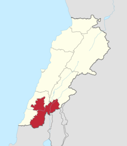 موقع محافظة النبطية في لبنان.
