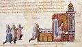 Emperor Romanos III receives Pinzarach, Emir of Tripolis (Fol. 203r)