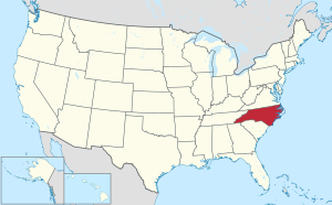 خريطة الولايات المتحدة، موضح فيها North Carolina