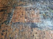 Pollock's studio-floor in Springs, New York, visual result of being his primary painting surface from 1946 until 1953