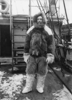 Photograph of Peary dressed in furs to survive winter