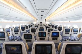 The economy class cabin of an Airbus A350