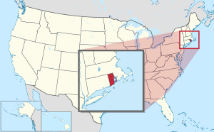 خريطة الولايات المتحدة، موضح فيها Rhode Island