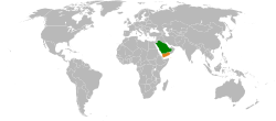 Map indicating locations of Saudi Arabia and Yemen