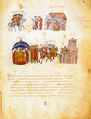Top: The Bulgarian ruler Krum assembling his army. Bottom: The Byzantine soldiers urging Michael I to fight (Fol. 11r)