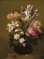 Hans Gillisz. Bollongier (c. 1600-1675), Flower Piece, (1644), Frans Hals Museum, Haarlem, Netherlands. The top flower was always the most expensive one and in this bouquet it is the tulip Semper Augustus